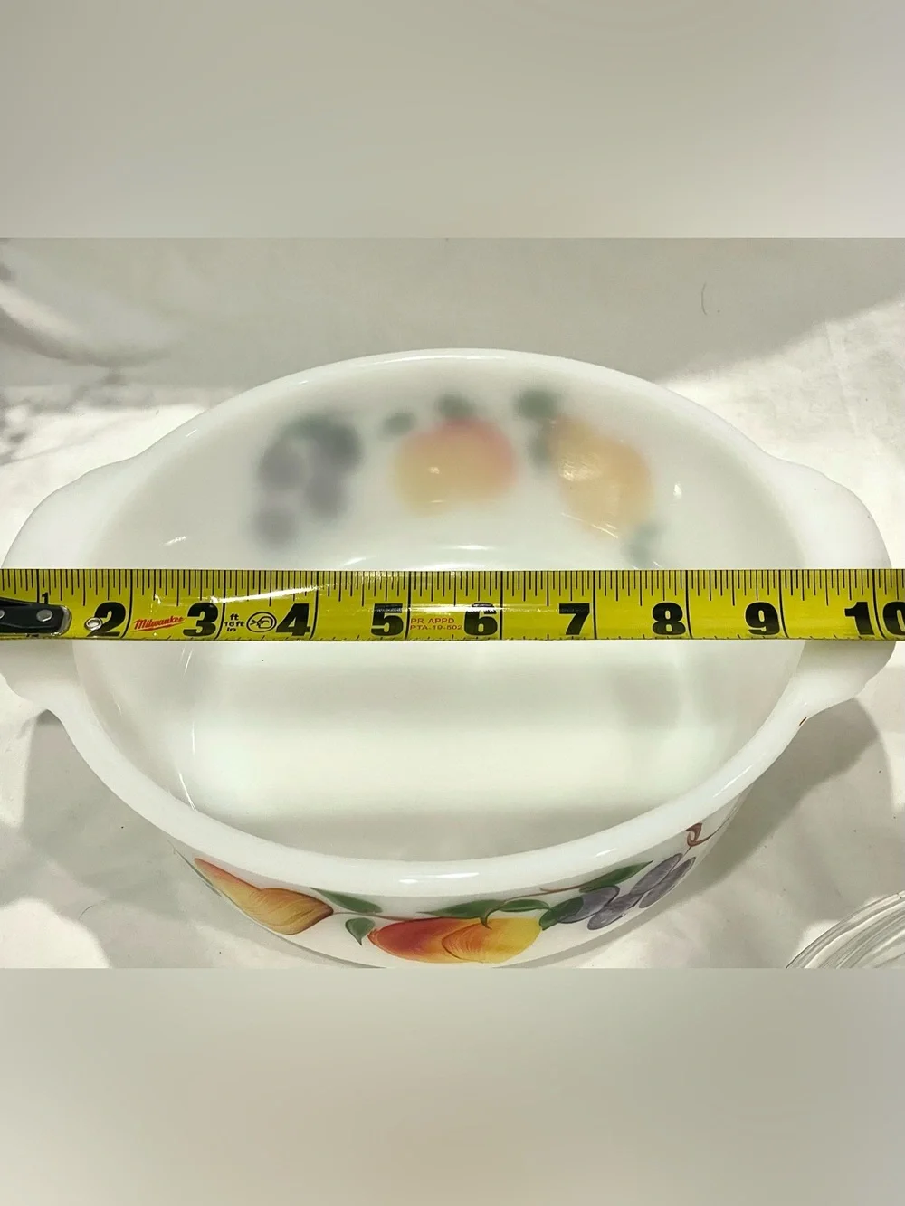 Vintage Fire King Fruit Design Lidded Casserole Dish | Heavy | Hairline Crack